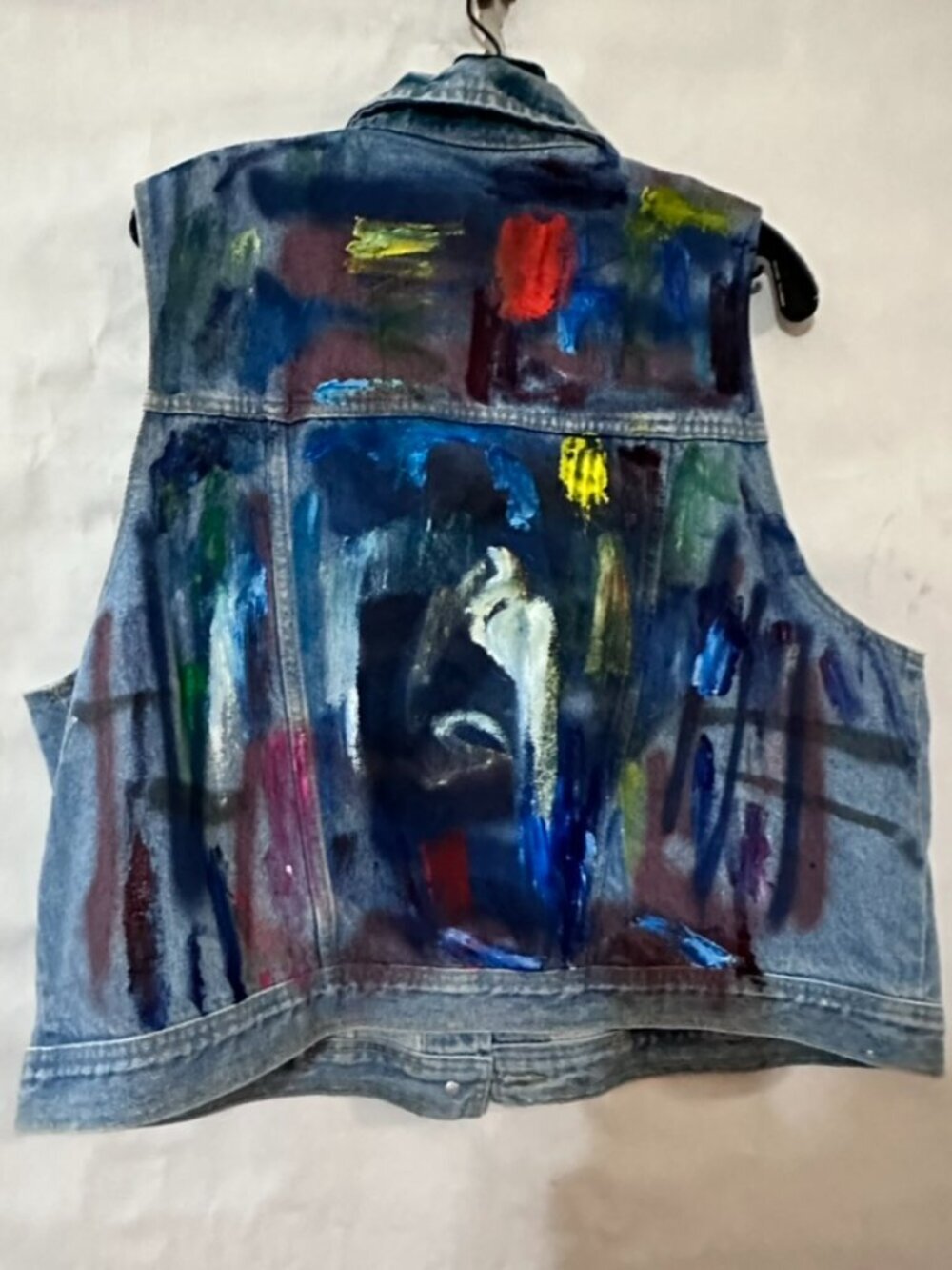 JONES JEANS Denim Vest Skull Peace Sign Size XL Upcycled Handpainted - Picture 7 of 8